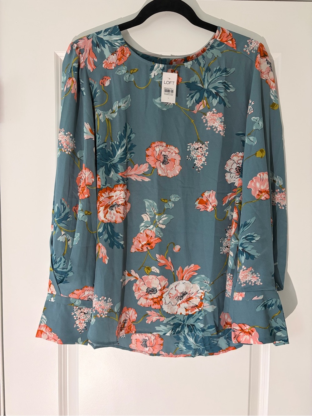 LOFT Teal Floral Long-Sleeve Blouse NEW WITH TAGS! Large